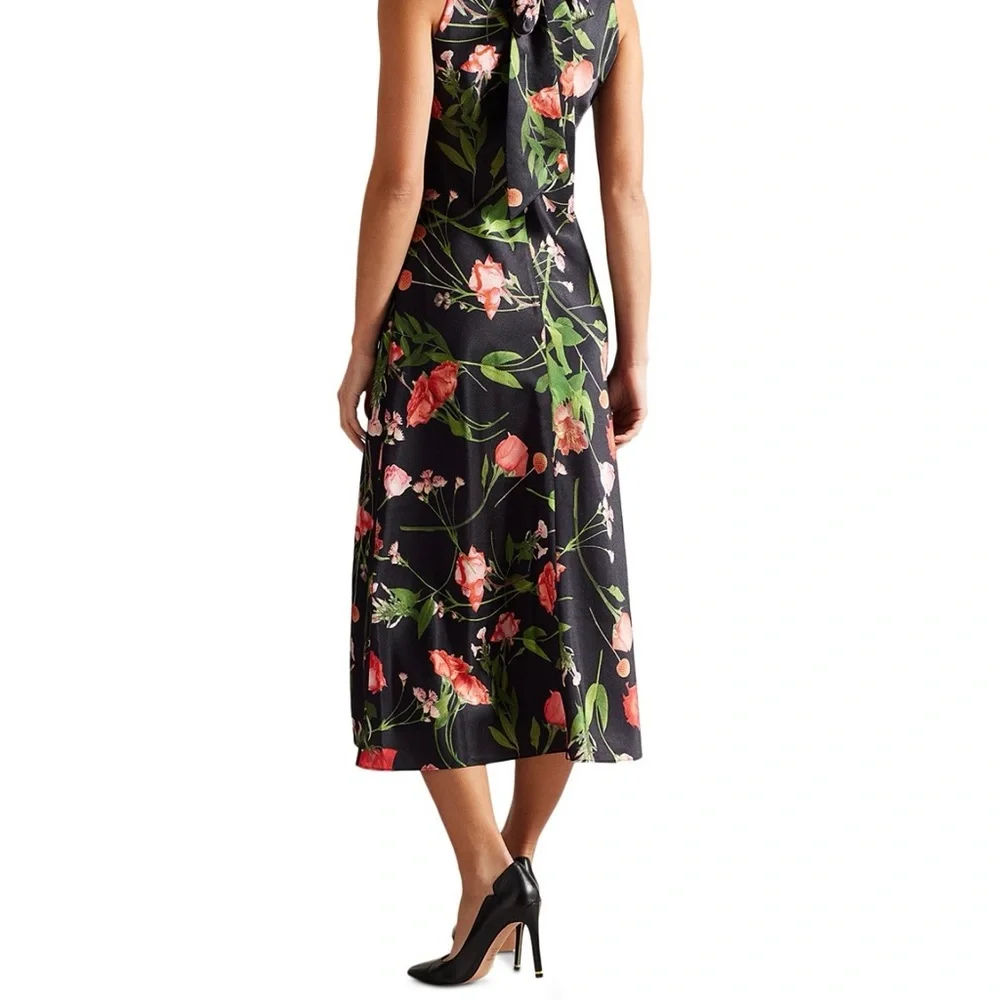 Ted Baker NWT size 4 Cowl Neck Black Floral Slip Midi Maxi Dress sleeveless - Picture 2 of 14